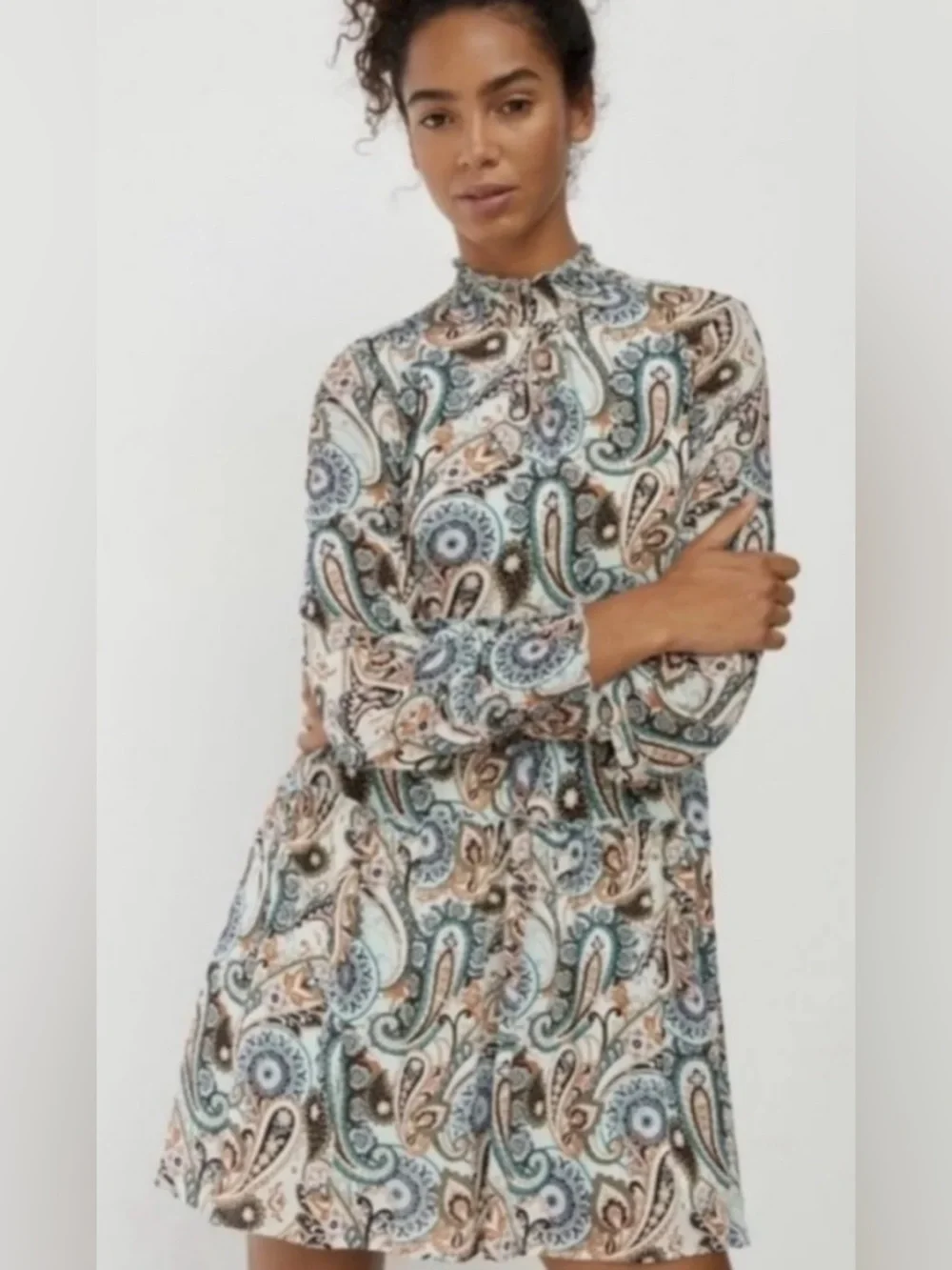 Anthropologie Cady Tiered Tunic Paisley Mock Neck Dress Size Small - Picture 1 of 16